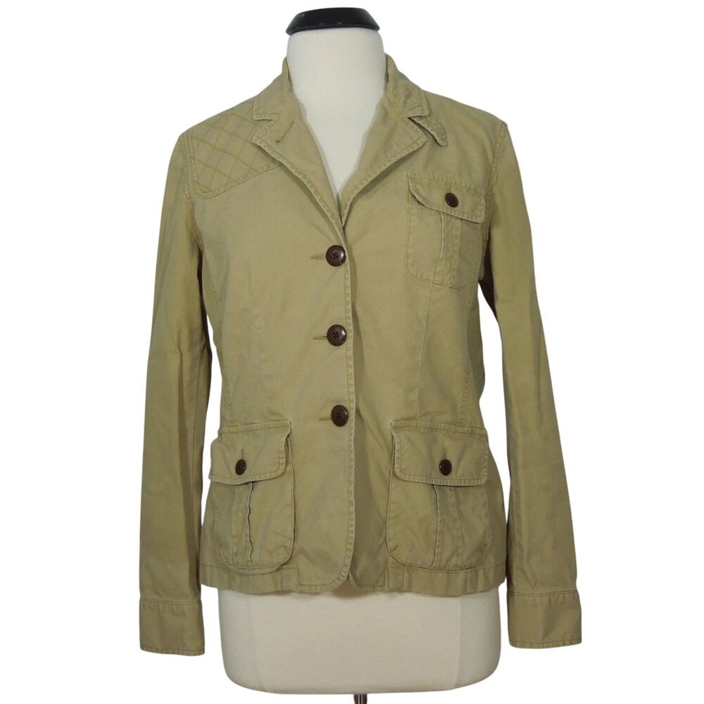 LAUREN JEANS CO Jacket L LARGE Womens Khaki Three Buttons Cotton